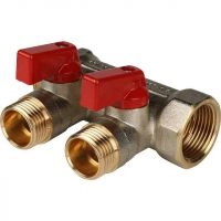 Коллектор с шаровыми кранами STOUT 3/4 , 2 отвода 1/2 (красные ручки) SMB 6200 341202