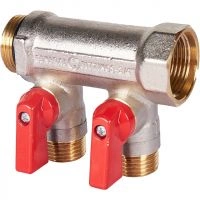 Коллектор с шаровыми кранами STOUT 3/4 , 2 отвода 1/2 (красные ручки) SMB 6210 341202