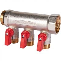 Коллектор с шаровыми кранами STOUT 1, 3 отвода 1/2 (красные ручки) SMB 6210 011203