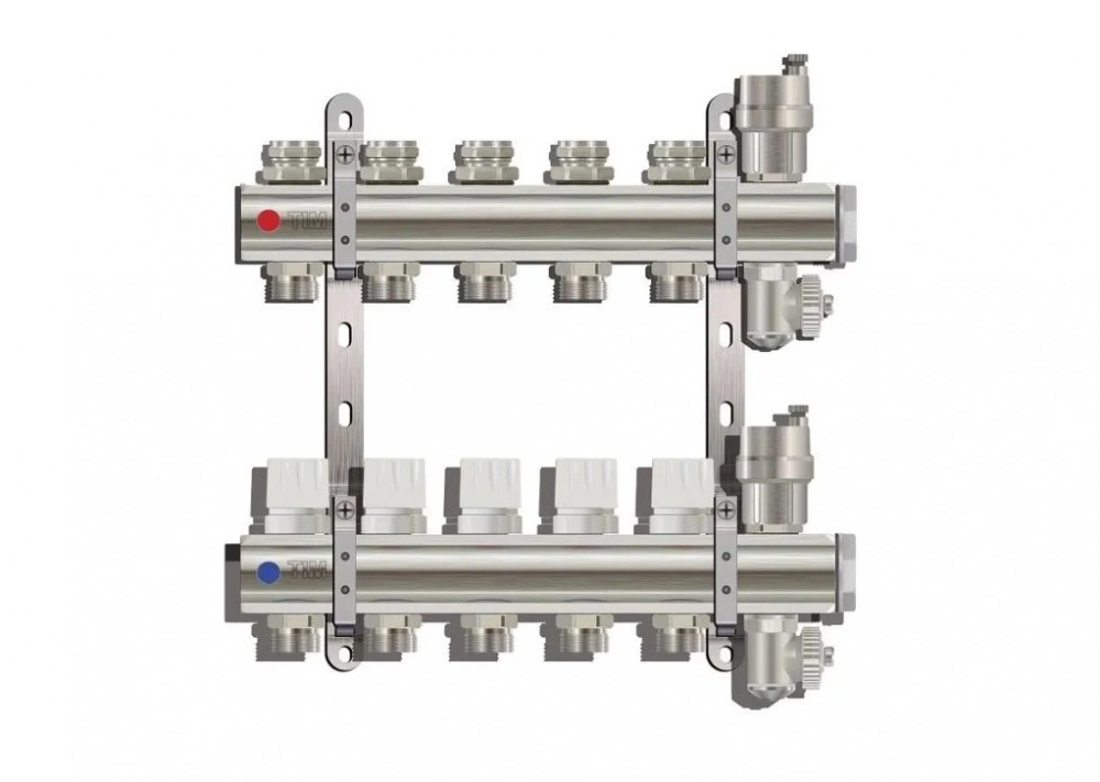 Коллектор для отопления с автоматическим воздухоотводчиком и сливным краном 12 контуров TIM KB012