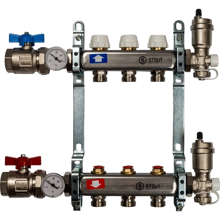 Коллектор из нержавеющей стали в сборе без расходомеров STOUT 3 контура SMS 0912-000003 Коллектор из нержавеющей стали в сборе без расходомеров STOUT 3 контура SMS 0912-000003
