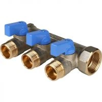 Коллектор с шаровыми кранами STOUT 3/4 , 3 отвода 1/2 (синие ручки) SMB 6201 341203