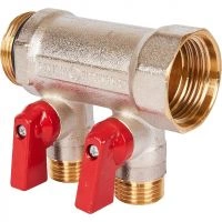 Коллектор с шаровыми кранами STOUT 1, 2 отвода 1/2 (красные ручки) SMB 6210 011202