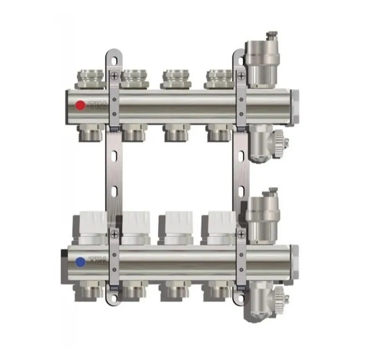 Коллектор для отопления с автоматическим воздухоотводчиком и сливным краном 12 контуров TIM KB012