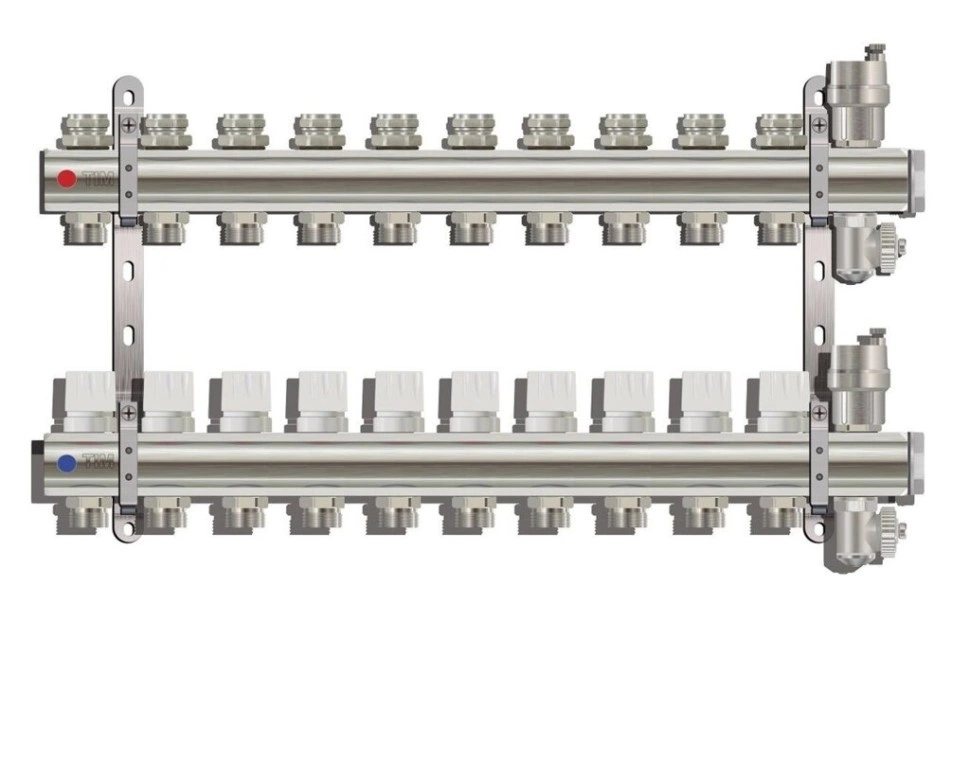 Коллектор для отопления с автоматическим воздухоотводчиком и сливным краном 10 контуров TIM KB010