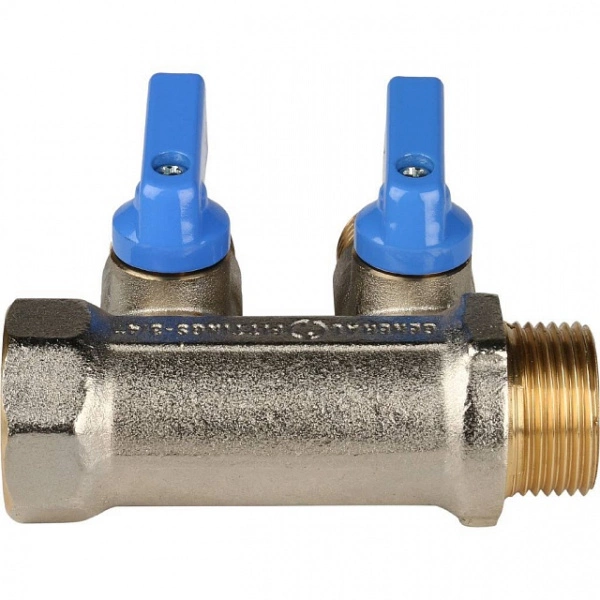 Коллектор с шаровыми кранами STOUT 3/4 , 2 отвода 1/2 (синие ручки) SMB 6201 341202
