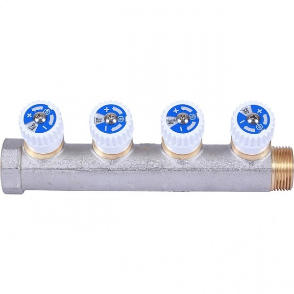 Коллектор распределительный STOUT 3/4, 4 отвода 1/2 плоское уплотнение SMB 6852 341204