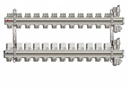 Коллектор для отопления с автоматическим воздухоотводчиком и сливным краном 12 контуров TIM KB012