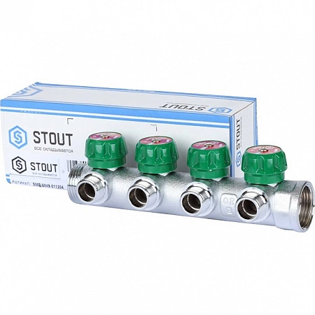 Коллектор регулирующий STOUT 1, 4 отвода 1/2 плоское уплотнение SMB-6849-011204