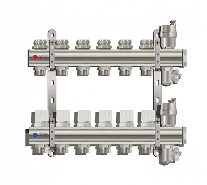 Коллектор для отопления с автоматическим воздухоотводчиком и сливным краном 6 контуров TIM KB006