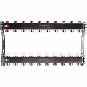 Коллектор из нержавеющей стали без расходомеров ROMMER 10 контуров RMS-3200-000010
