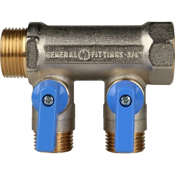 Коллектор с шаровыми кранами STOUT 3/4 , 2 отвода 1/2 (синие ручки) SMB 6201 341202