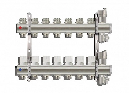 Коллектор для отопления с автоматическим воздухоотводчиком и сливным краном 7 контуров TIM KB007