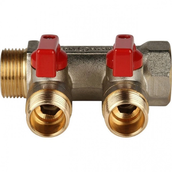 Коллектор с шаровыми кранами STOUT 3/4 , 2 отвода 1/2 (красные ручки) SMB 6200 341202