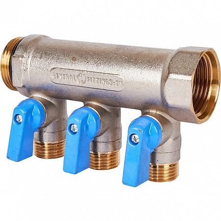 Коллектор с шаровыми кранами STOUT 1 , 3 отвода 1/2 (синие ручки) SMB 6211 011203