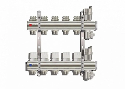 Коллектор для отопления с автоматическим воздухоотводчиком и сливным краном 5 контуров TIM KB005