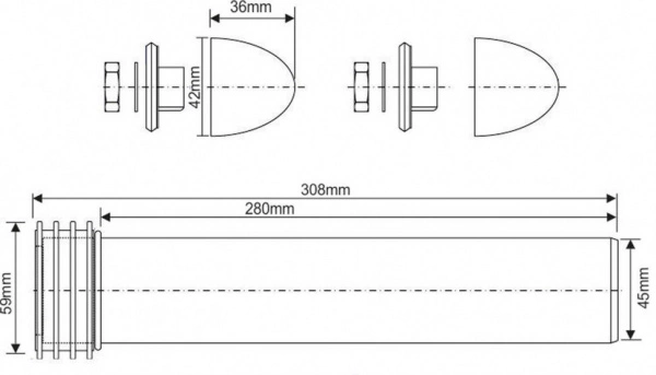 Переходный элемент с прокладкой McAlpine (L304мм; вход/выход=45/59мм) для инсталяций FP45R