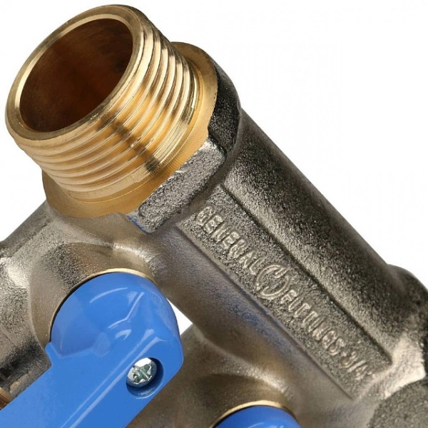 Коллектор с шаровыми кранами STOUT 3/4 , 2 отвода 1/2 (синие ручки) SMB 6201 341202