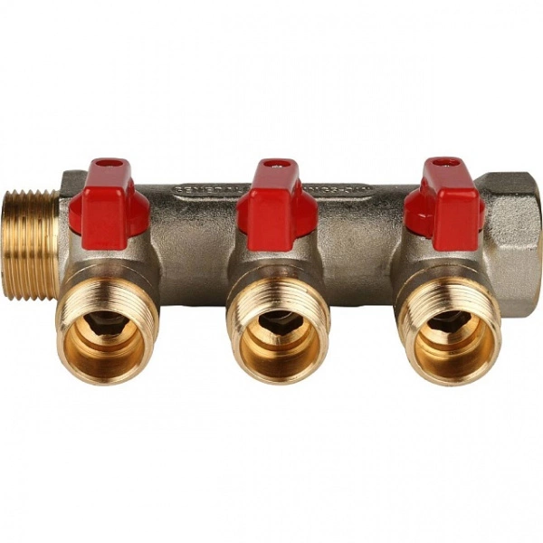 Коллектор с шаровыми кранами STOUT 3/4 , 3 отвода 1/2 (красные ручки) SMB 6200 341203