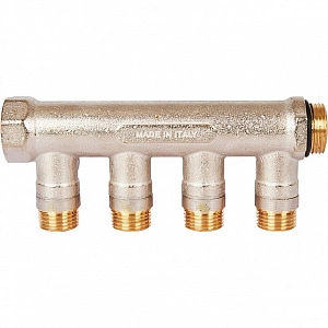 Коллектор с шаровыми кранами STOUT 3/4 , 4 отвода 1/2 (красные ручки) SMB 6210 341204