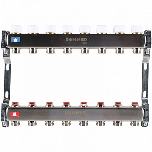 Коллектор из нержавеющей стали без расходомеров ROMMER 8 контуров RMS-3200-000008