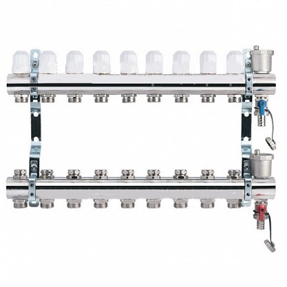 Коллектор для отопления с автоматическим воздухоотводчиком и сливным краном 9 контуров TIM KB009