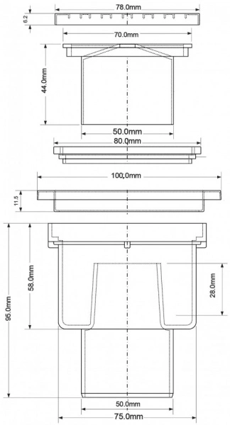 Трап напольный ф50 10х10 вертикальный McAlpine MRFG4V
