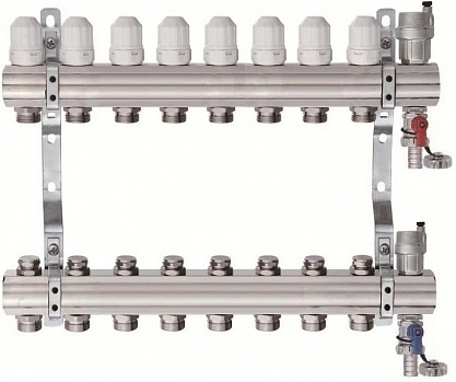 Коллектор для отопления с автоматическим воздухоотводчиком и сливным краном 8 контуров TIM KB008