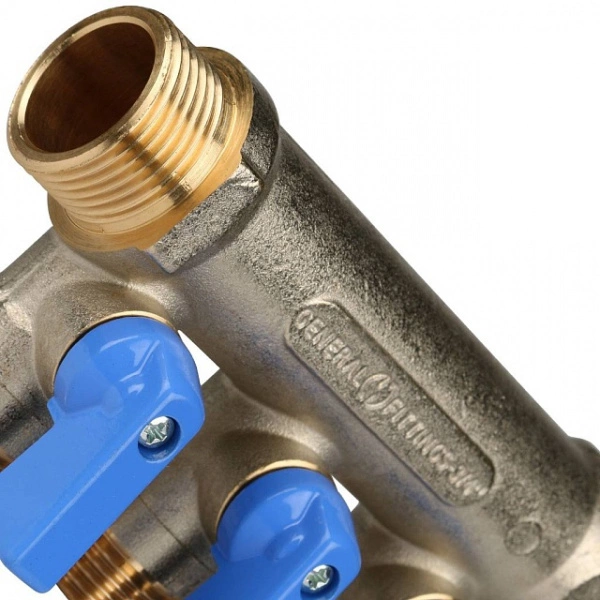 Коллектор с шаровыми кранами STOUT 3/4 , 3 отвода 1/2 (синие ручки) SMB 6201 341203