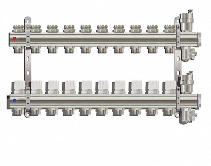 Коллектор для отопления с автоматическим воздухоотводчиком и сливным краном 10 контуров TIM KB010